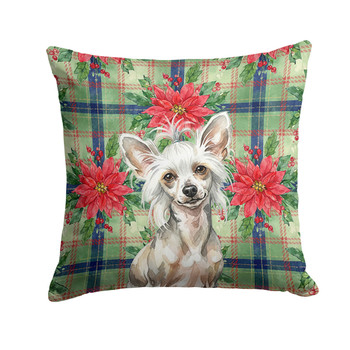 Hairless Mottled Pattern Chinese Crested Christmas Poinsettias Throw Pillow 14" x 14" product image at NuMercy