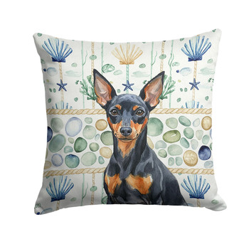 Black and Tan Miniature Pinscher Coastal Sea Glass Throw Pillow 14" x 14" product image at NuMercy
