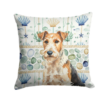 Wire Fox Terrier Coastal Sea Glass Throw Pillow 14" x 14" product image at NuMercy