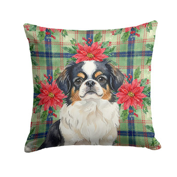 Tricolor Japanese Chin Christmas Poinsettias Throw Pillow 14" x 14" product image at NuMercy