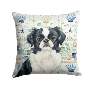 Black and White Japanese Chin Coastal Sea Glass Throw Pillow 14" x 14" product image at NuMercy