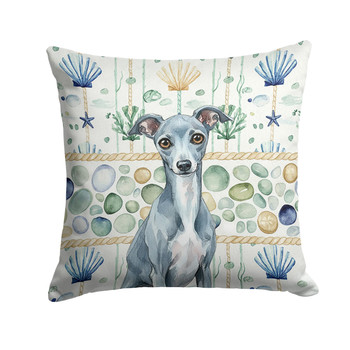 Blue Italian Greyhound Coastal Sea Glass Throw Pillow 14" x 14" product image at NuMercy