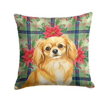 Gold Tibetan Spaniel Christmas Poinsettias Throw Pillow 14" x 14" product image at NuMercy