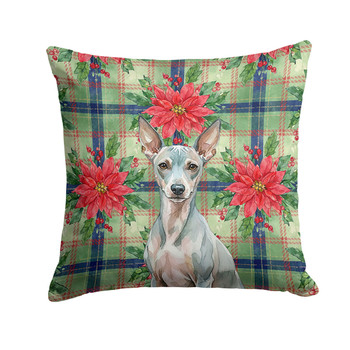 American Hairless Terrier Christmas Poinsettias Throw Pillow 14" x 14" product image at NuMercy