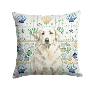 White Great Pyrenees Coastal Sea Glass Throw Pillow 14" x 14" product image at NuMercy