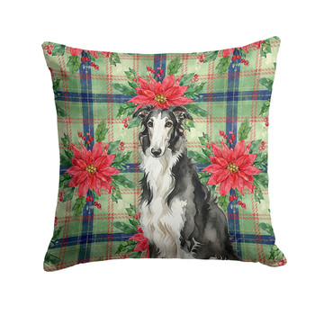 Black and White Borzoi Christmas Poinsettias Throw Pillow 14" x 14" product image at NuMercy