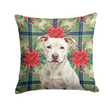 White Staffordshire Bull Terrier Christmas Poinsettias Throw Pillow 14" x 14" product image at NuMercy