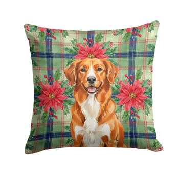 Orange Nova Scotia Duck Tolling Retriever Christmas Poinsettias Throw Pillow 14" x 14" product image at NuMercy