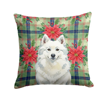 American Eskimo Christmas Poinsettias Throw Pillow 14" x 14" product image at NuMercy