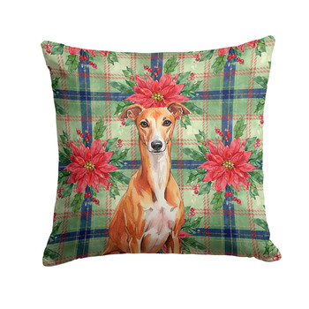 Red Whippet Christmas Poinsettias Throw Pillow 14" x 14" product image at NuMercy