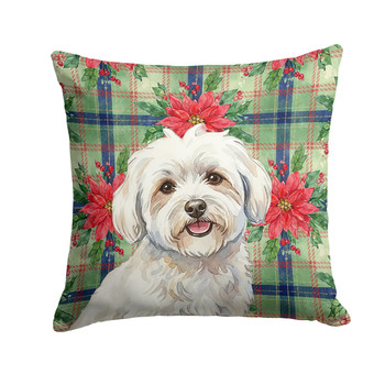 Coton de Tulear Christmas Poinsettias Throw Pillow 14" x 14" product image at NuMercy