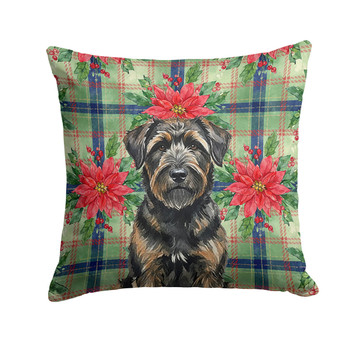 Brindle Bouvier des Flandres Christmas Poinsettias Throw Pillow 14" x 14" product image at NuMercy