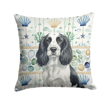 Black and White English Springer Spaniel Coastal Sea Glass Throw Pillow 14" x 14" product image at NuMercy