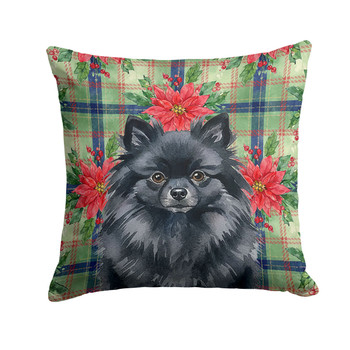 Black Pomeranian Christmas Poinsettias Throw Pillow 14" x 14" product image at NuMercy