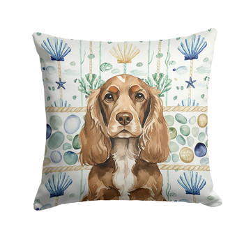 Chocolate Cocker Spaniel Coastal Sea Glass Throw Pillow 14" x 14" product image at NuMercy