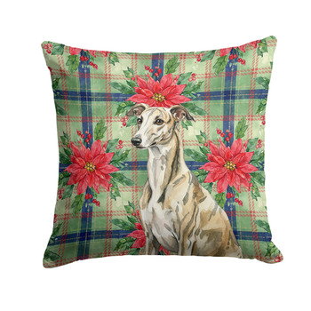 Brindle Whippet Christmas Poinsettias Throw Pillow 14" x 14" product image at NuMercy