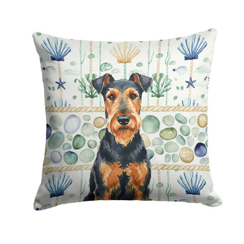 Airedale Terrier Coastal Sea Glass Throw Pillow 14" x 14" product image at NuMercy