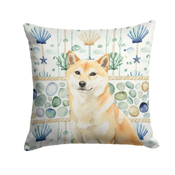 Cream Shiba Inu Coastal Sea Glass Throw Pillow 14" x 14" product image at NuMercy