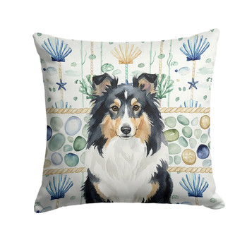 Tricolor Sheltie Coastal Sea Glass Throw Pillow 14" x 14" product image at NuMercy