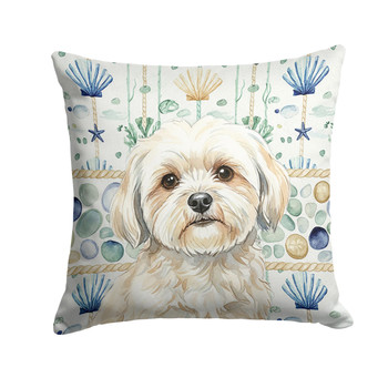 White Lhasa Apso Coastal Sea Glass Throw Pillow 14" x 14" product image at NuMercy