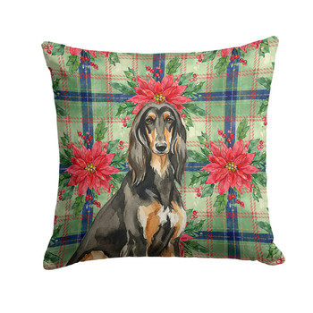 Black & Tan Afghan Hound Christmas Poinsettias Throw Pillow 14" x 14" product image at NuMercy