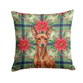 Red Miniature Pinscher Min Pin Christmas Poinsettias Throw Pillow 14" x 14" product image at NuMercy