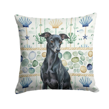 Black Italian Greyhound Coastal Sea Glass Throw Pillow 14" x 14" product image at NuMercy