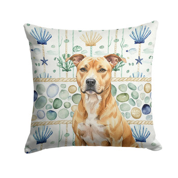 Fawn American Staffordshire Terrier Coastal Sea Glass Throw Pillow 14" x 14" product image at NuMercy
