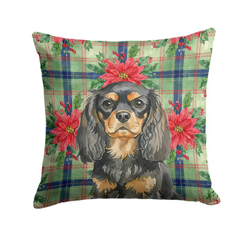 Black and Tan English Toy Spaniel Christmas Poinsettias Throw Pillow 14" x 14" product image at NuMercy