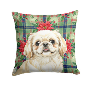 Cream Pekingese Christmas Poinsettias Throw Pillow 14" x 14" product image at NuMercy