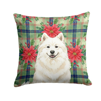 Cream Samoyed Christmas Poinsettias Throw Pillow 14" x 14" product image at NuMercy