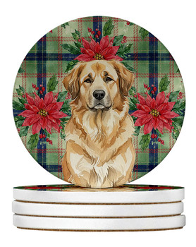 Sandy Leonberger Christmas Poinsettias Large Sandstone Absorbent Round Coasters Pack of 4 product image at NuMercy