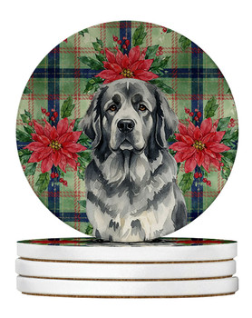 Gray Newfoundland Christmas Poinsettias Large Sandstone Absorbent Round Coasters Pack of 4 product image at NuMercy