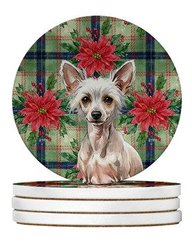 Hairless Chinese Crested Christmas Poinsettias Large Sandstone Absorbent Round Coasters Pack of 4 product image at NuMercy