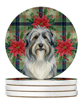 Bearded Collie Christmas Poinsettias Large Sandstone Absorbent Round Coasters Pack of 4 product image at NuMercy