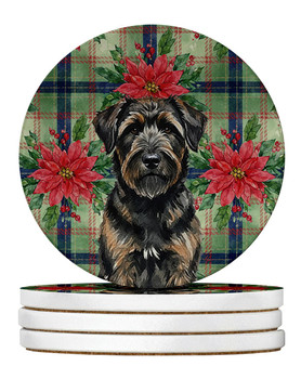 Brindle Bouvier des Flandres Christmas Poinsettias Large Sandstone Absorbent Round Coasters Pack of 4 product image at NuMercy