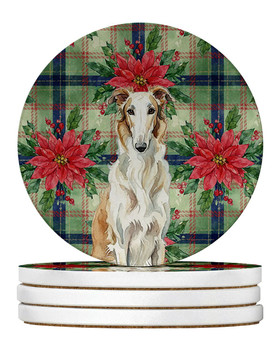 Borzoi Christmas Poinsettias Large Sandstone Absorbent Round Coasters Pack of 4 product image at NuMercy