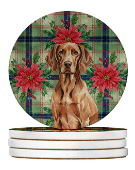 Liver Pointer Christmas Poinsettias Large Sandstone Absorbent Round Coasters Pack of 4 product image at NuMercy