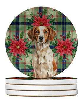 Roan Brittany Christmas Poinsettias Large Sandstone Absorbent Round Coasters Pack of 4 product image at NuMercy