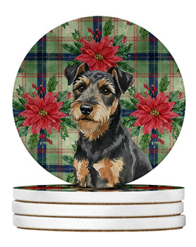 Black and Tan Lakeland Terrier Christmas Poinsettias Large Sandstone Absorbent Round Coasters Pack of 4 product image at NuMercy