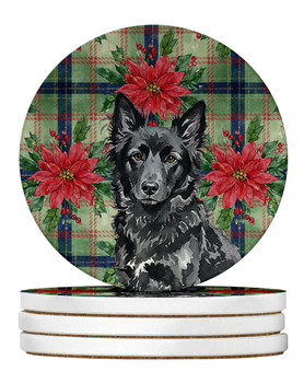 Mudi Christmas Poinsettias Large Sandstone Absorbent Round Coasters Pack of 4 product image at NuMercy