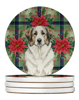 Badger Great Pyrenees Christmas Poinsettias Large Sandstone Absorbent Round Coasters Pack of 4 product image at NuMercy