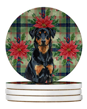 Beauceron Christmas Poinsettias Large Sandstone Absorbent Round Coasters Pack of 4 product image at NuMercy