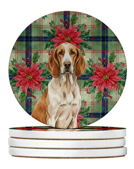 Bracco Italiano Christmas Poinsettias Large Sandstone Absorbent Round Coasters Pack of 4 product image at NuMercy