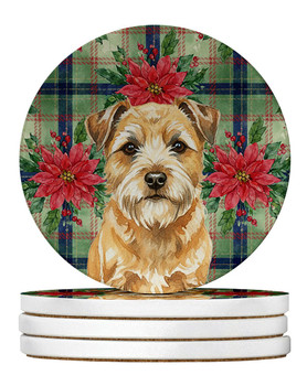 Wheaten Border Terrier Christmas Poinsettias Large Sandstone Absorbent Round Coasters Pack of 4 product image at NuMercy