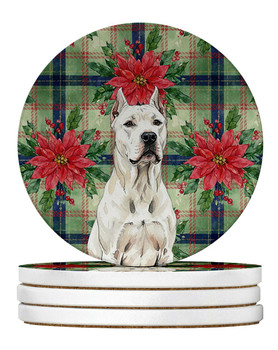 Dogo Argentino Christmas Poinsettias Large Sandstone Absorbent Round Coasters Pack of 4 product image at NuMercy