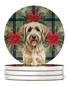 Labradoodle Christmas Poinsettias Large Sandstone Absorbent Round Coasters Pack of 4 product image at NuMercy