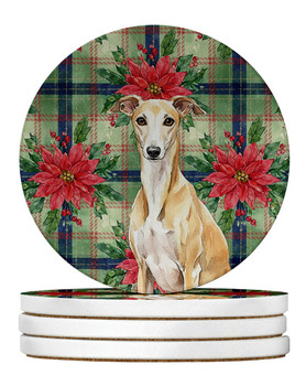 Fawn Whippet Christmas Poinsettias Large Sandstone Absorbent Round Coasters Pack of 4 product image at NuMercy