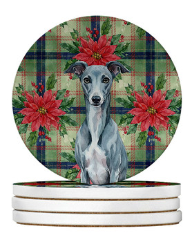 Blue Whippet Christmas Poinsettias Large Sandstone Absorbent Round Coasters Pack of 4 product image at NuMercy