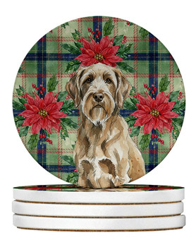 Spinone Italiano Christmas Poinsettias Large Sandstone Absorbent Round Coasters Pack of 4 product image at NuMercy